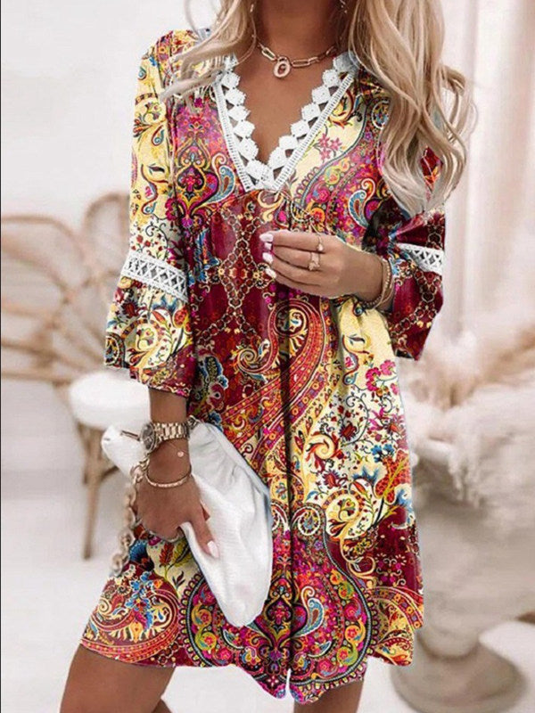 Damen Sommerliches Strandkleid mit floralen Details und Spitzenakzenten Sovae