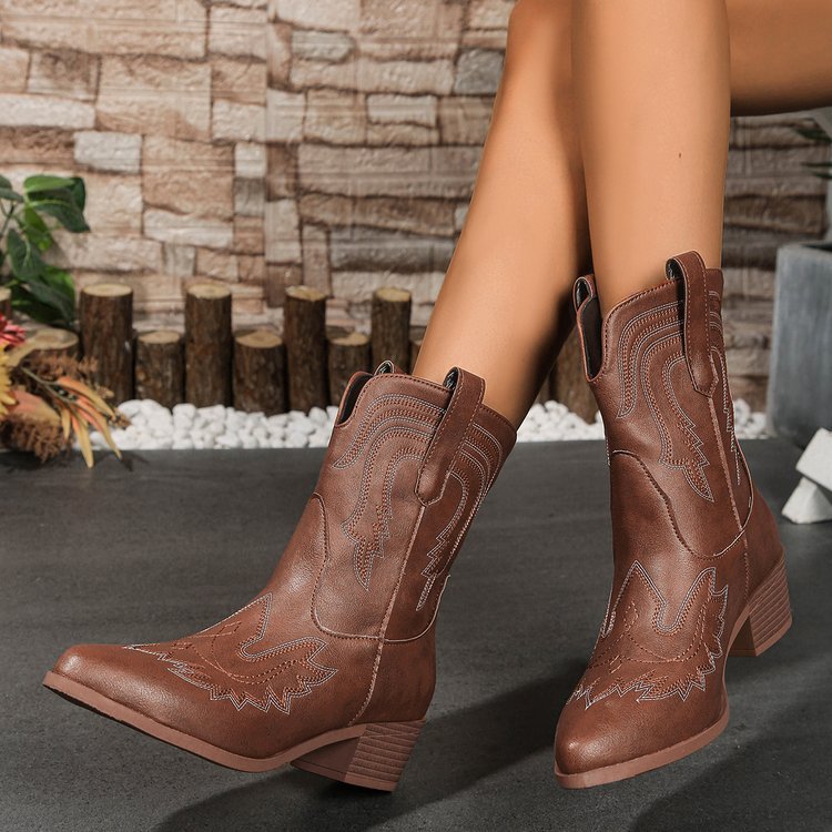 Damen Cowboystiefel mit kunstvoller Stickerei Sovae