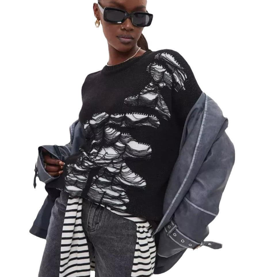 Damen grob gestrickter Oversized-Pullover mit einzigartiger Transparenzstruktur und modernen Akzenten Sovae