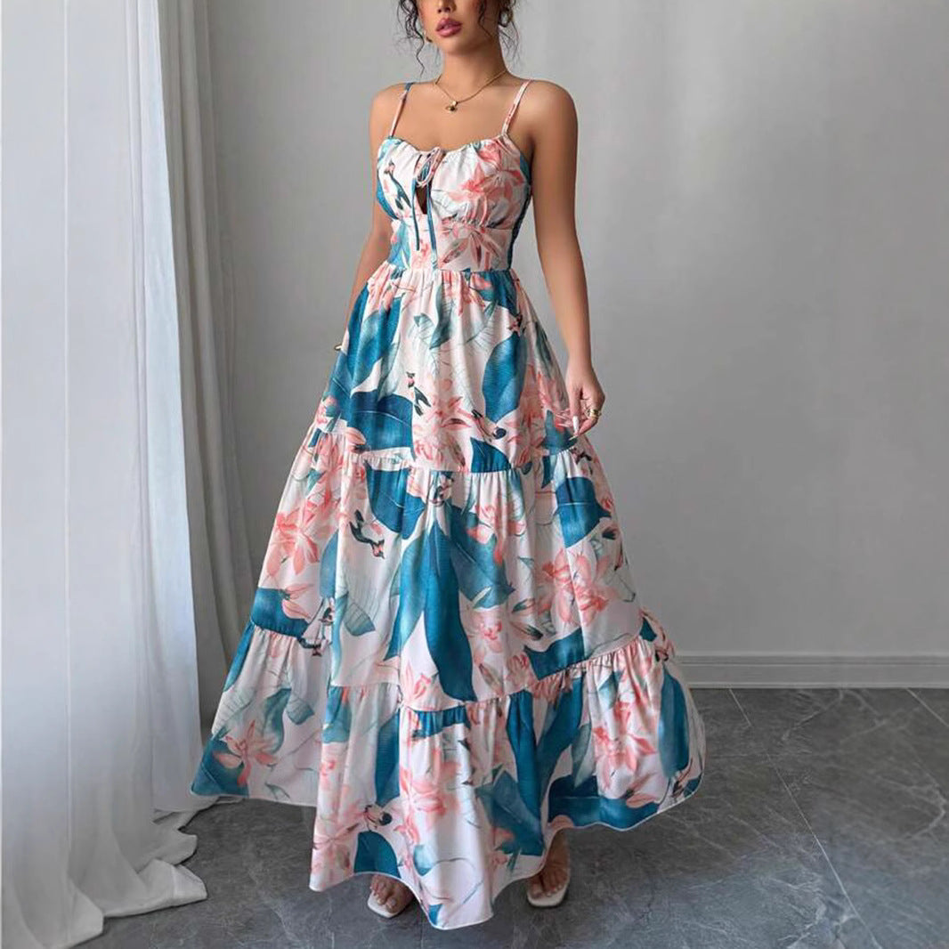 Damen Maxi-Kleid mit eleganter floralem Design und verstellbaren Trägern Sovae