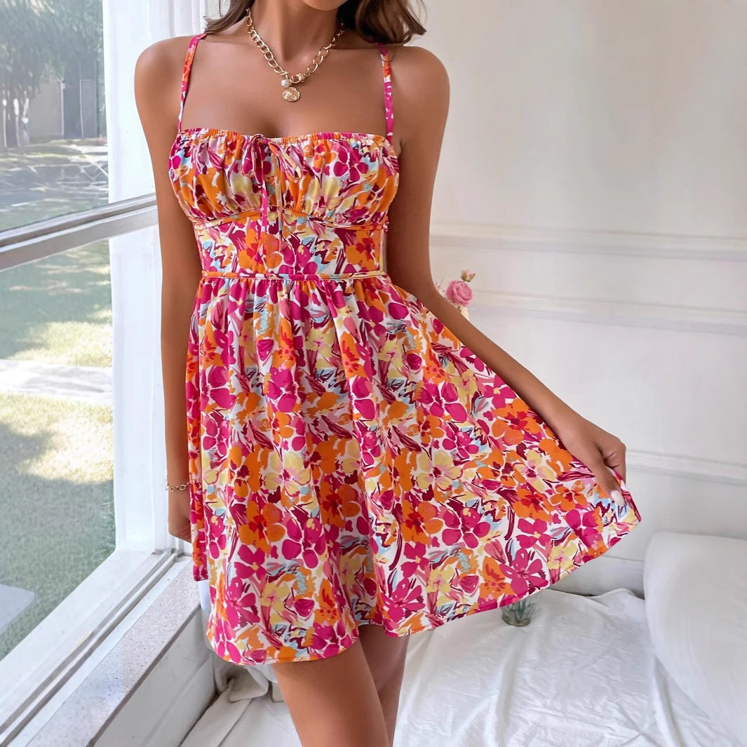 Damen Floral-Minikleid mit verstellbaren Trägern und Empire-Linie Sovae