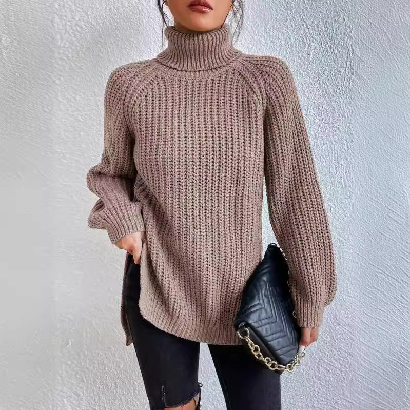 Damen gemütlicher Strickpullover mit Rollkragen und weitem Schnitt Sovae