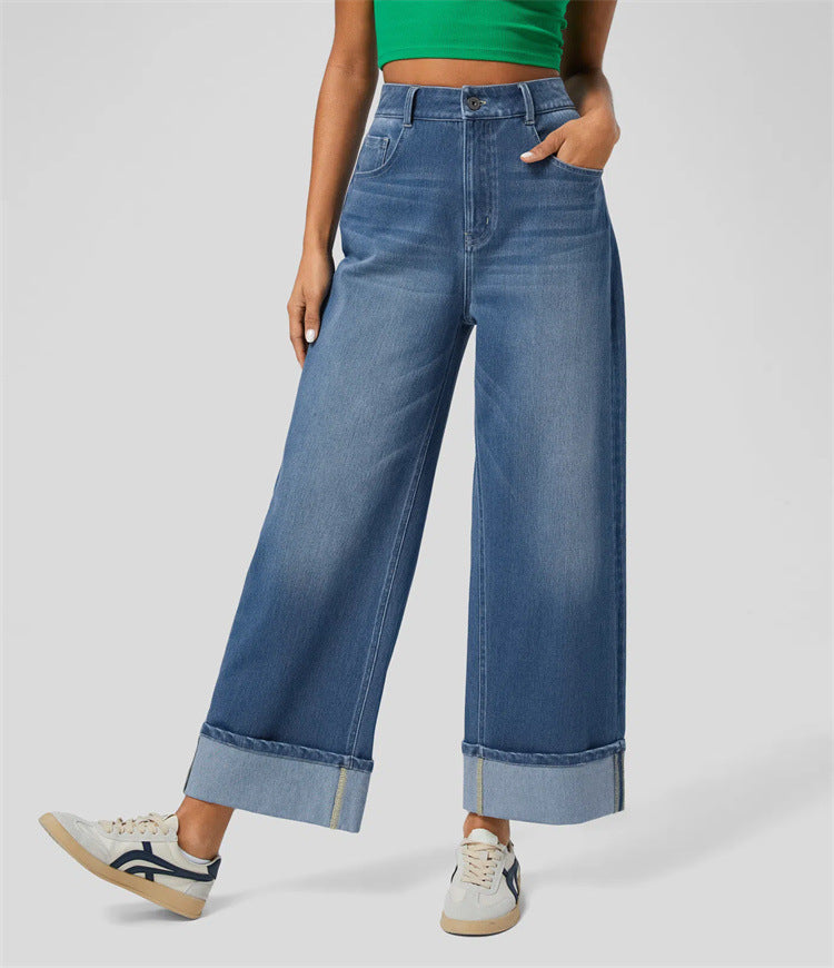 Damen Moderner High-Waist Culotte Jeans Sovae