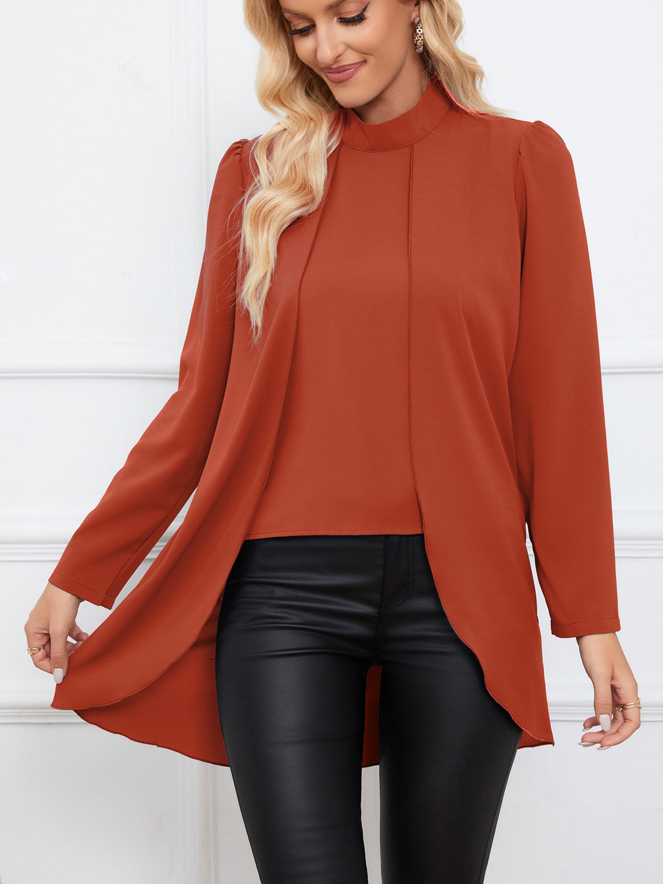 Damen trendige Langarmjacke mit asymmetrischem Schnitt und fließendem Stoff Sovae