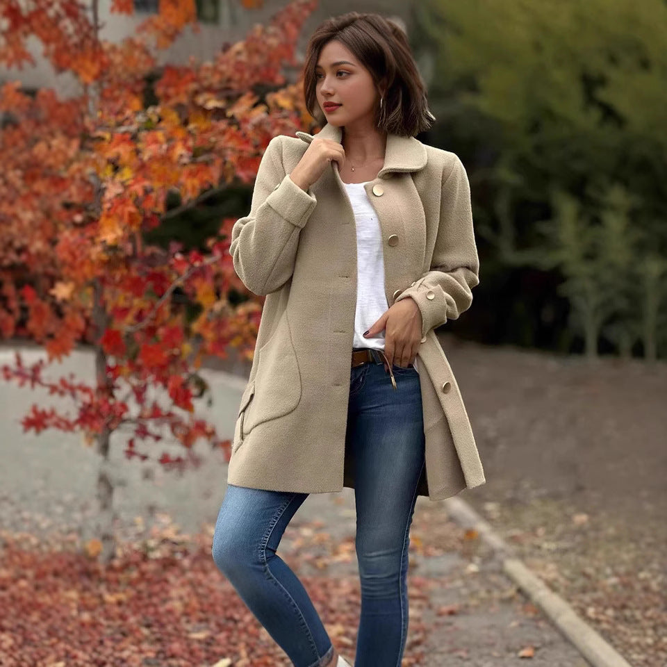Damen modische Wolljacke mit praktischen Taschen Sovae
