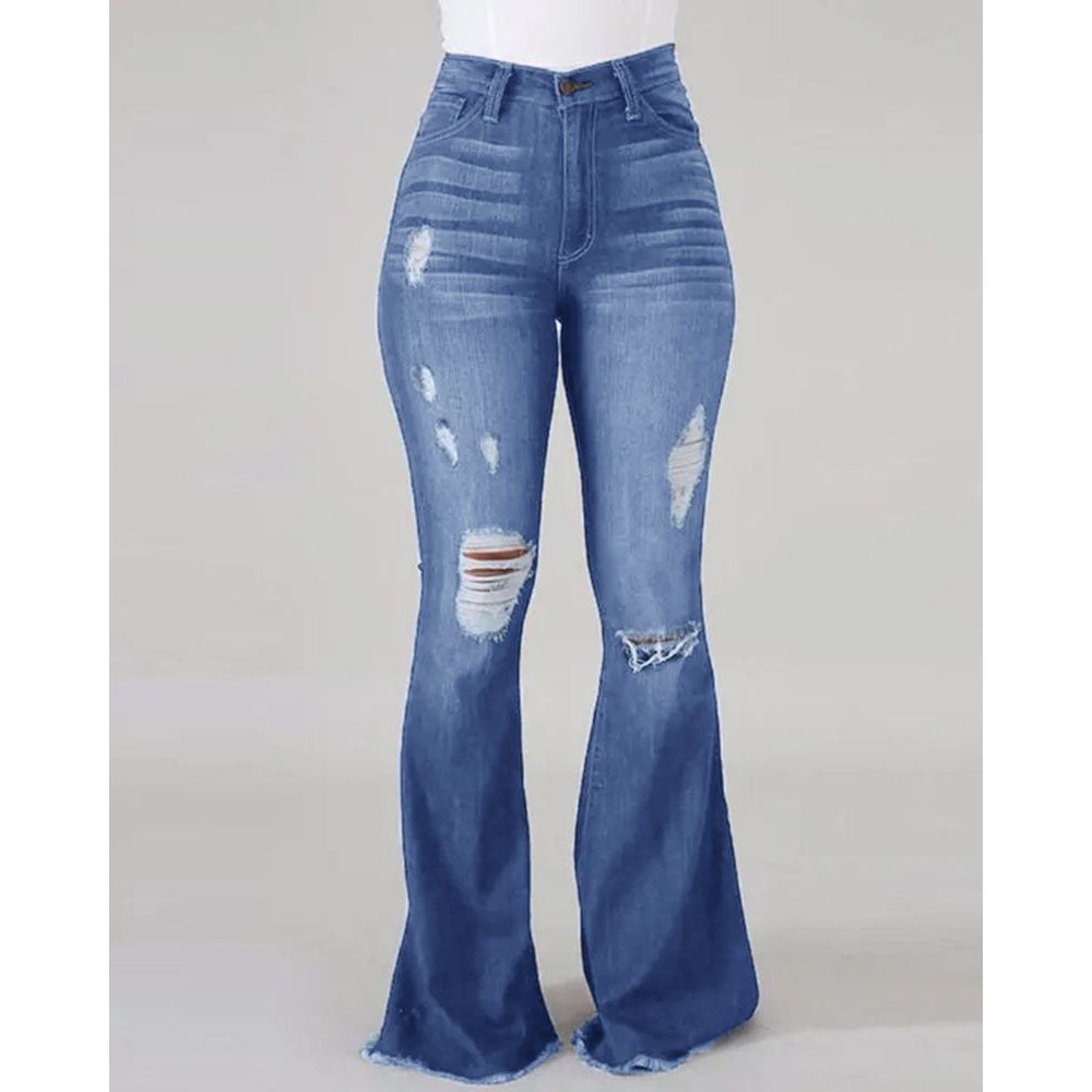 Damen Flared Jeans mit stylischen Rissen Sovae