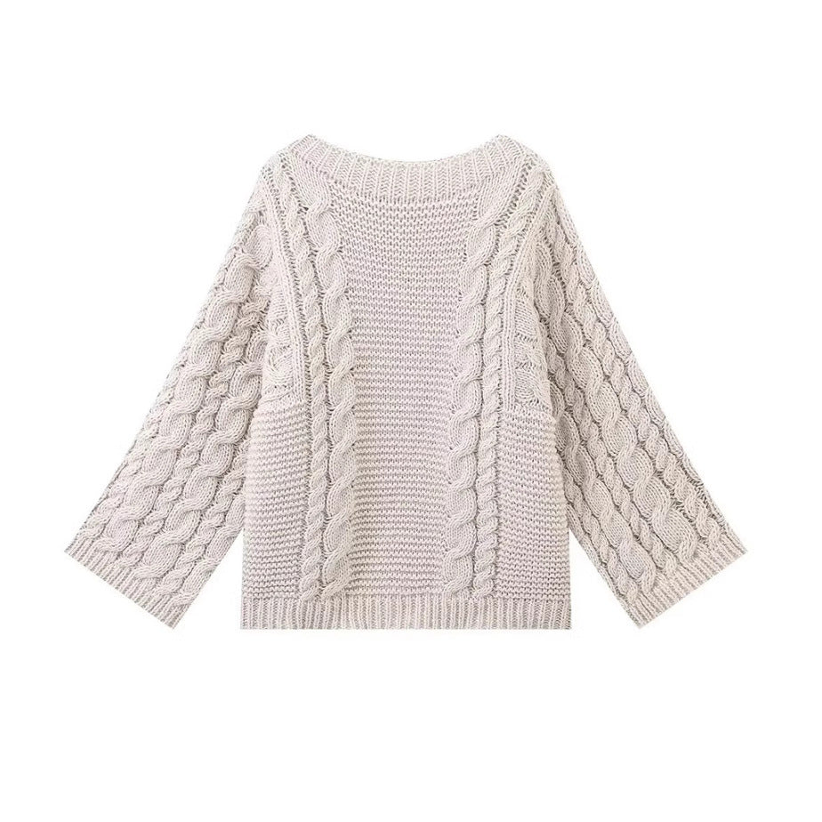 Damen kuscheliger Strickpullover mit Zopfmuster und weitem Schnitt Sovae