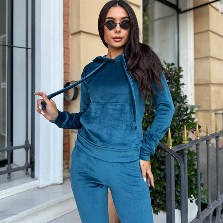 Damen Luxuriöses Fleece-Loungewear-Set mit Kapuze Sovae