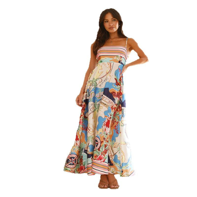 Damen Maxi-Kleid mit asymmetrischem Schnitt und floralem Muster Sovae