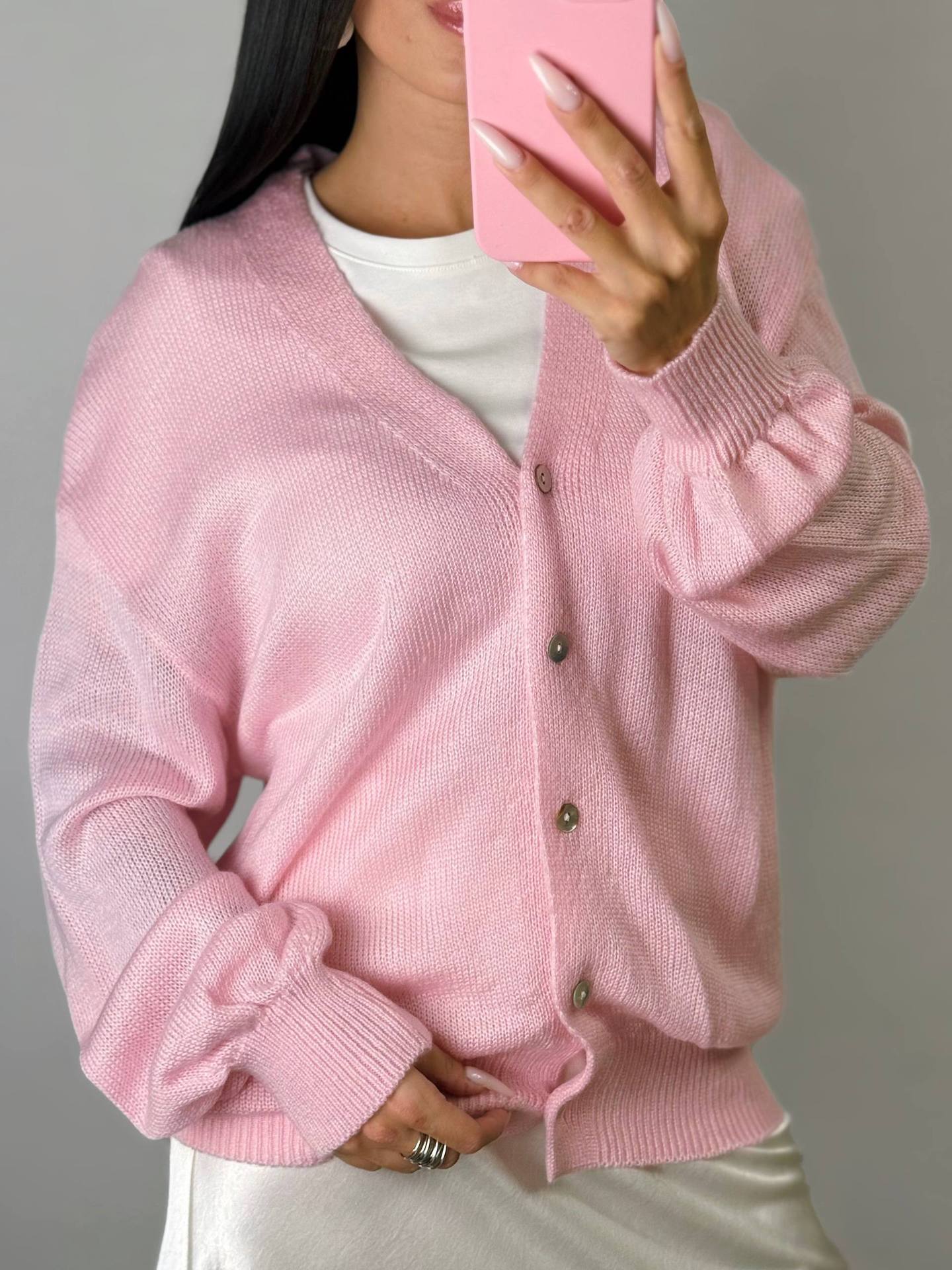 Damen Flauschiger V-Knopf Cardigan Sovae