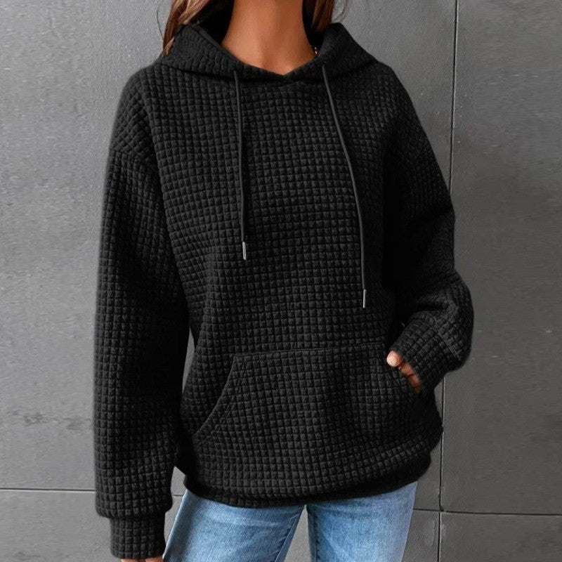 Damen Waffelstruktur Hoodie mit Kängurutasche und lässigem Schnitt Sovae