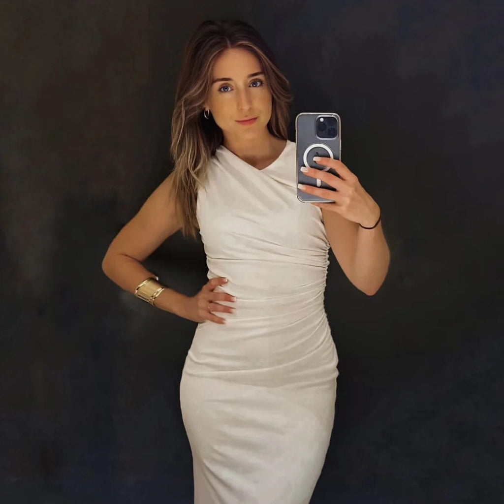 Damen ärmelloses Minikleid mit elegantem Drapierungsdesign Sovae
