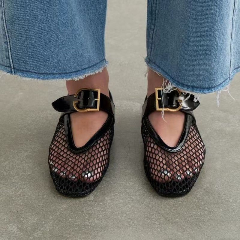 Damen Ballerinas aus Netzmaterial mit dekorativem Riemen Sovae