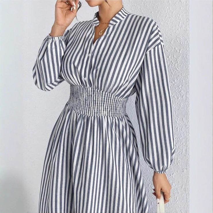 Damen Modisches Maxikleid im Hemdblusenstil mit gerafftem Bund Sovae