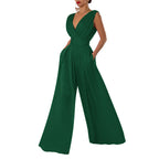 Damen eleganter Jumpsuit mit tiefem V-Ausschnitt und weitem Bein Sovae