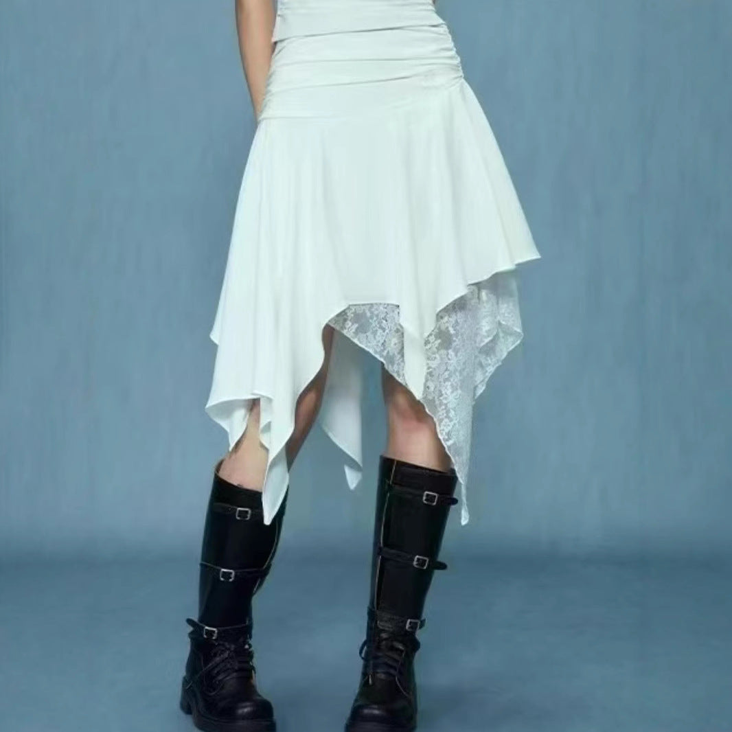 Damen asymmetrischer Spitzenrock mit Raffung und elegantem Design Sovae
