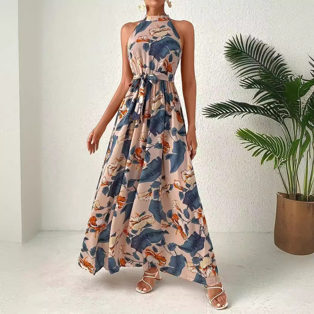 Damen Maxikleid mit floralem Muster und Taillengürtel Sovae