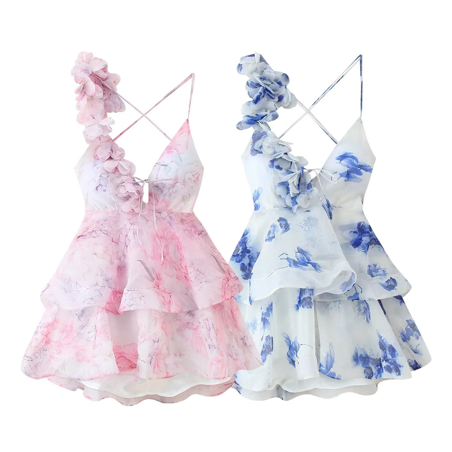 Damen Sommerliches Wickelkleid mit floralem Design und voluminösen Rüschen Sovae