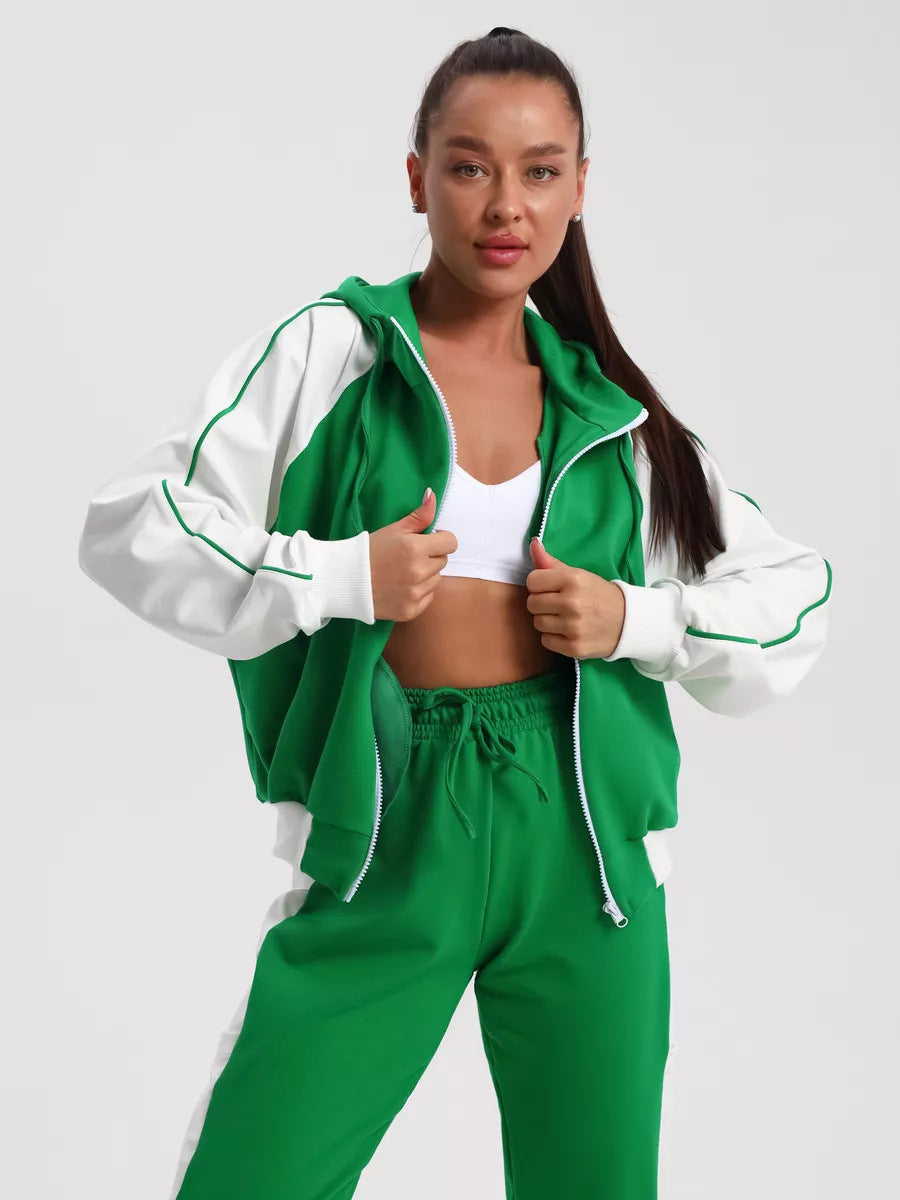 Damen sportlicher Fleece-Jogginganzug mit modischem Reißverschluss Sovae
