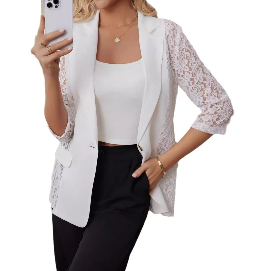 Damen Blazer mit eleganten Spitzenärmeln Sovae