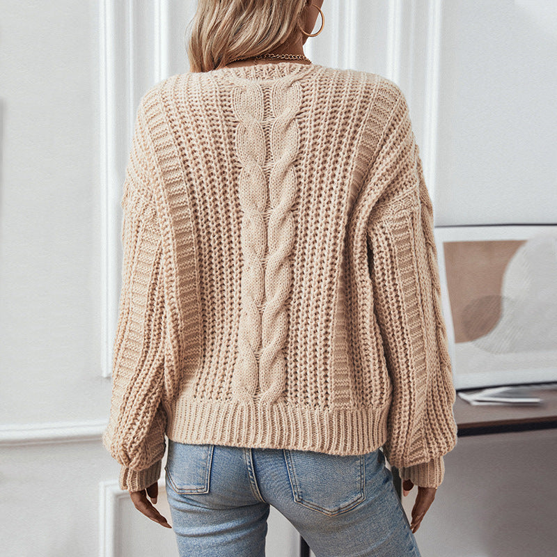 Damen Grobstrickpullover mit oversized Schnitt und Zopfmuster Sovae