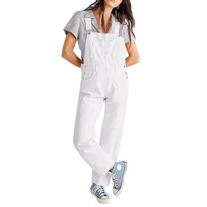 Damen Modische Denim-Latzhose mit verstellbaren Trägern und praktischen Taschen Sovae