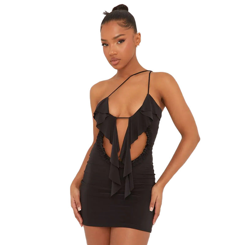 Damen Sexy Minikleid mit Rüschen und Cut-out-Details Sovae
