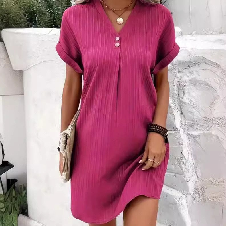 Damen lässiges Shirt-Kleid mit Knopfleiste und geripptem Design Sovae