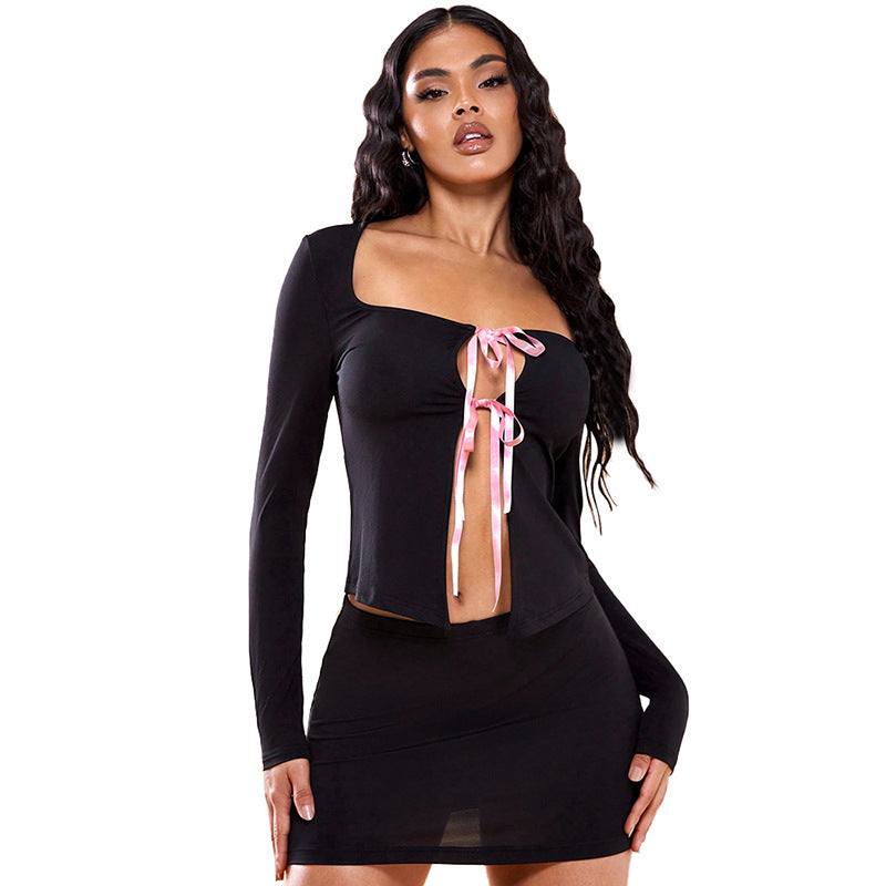 Damen sexy Crop-Top mit seitlichem Bindeband Sovae