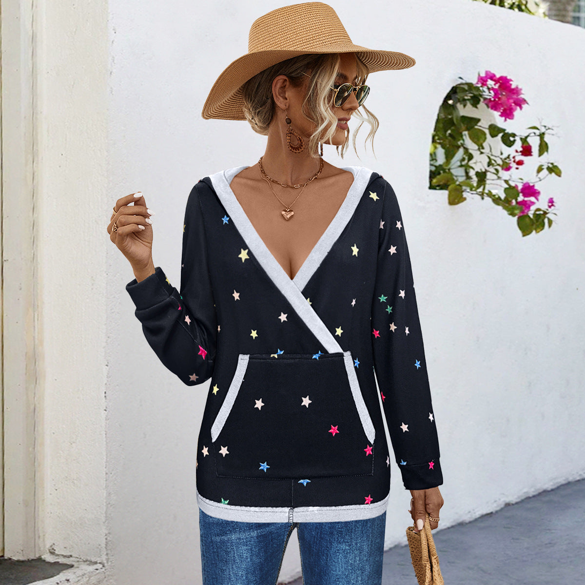 Damen Kapuzensweater mit farbenfrohem Sternemuster Sovae