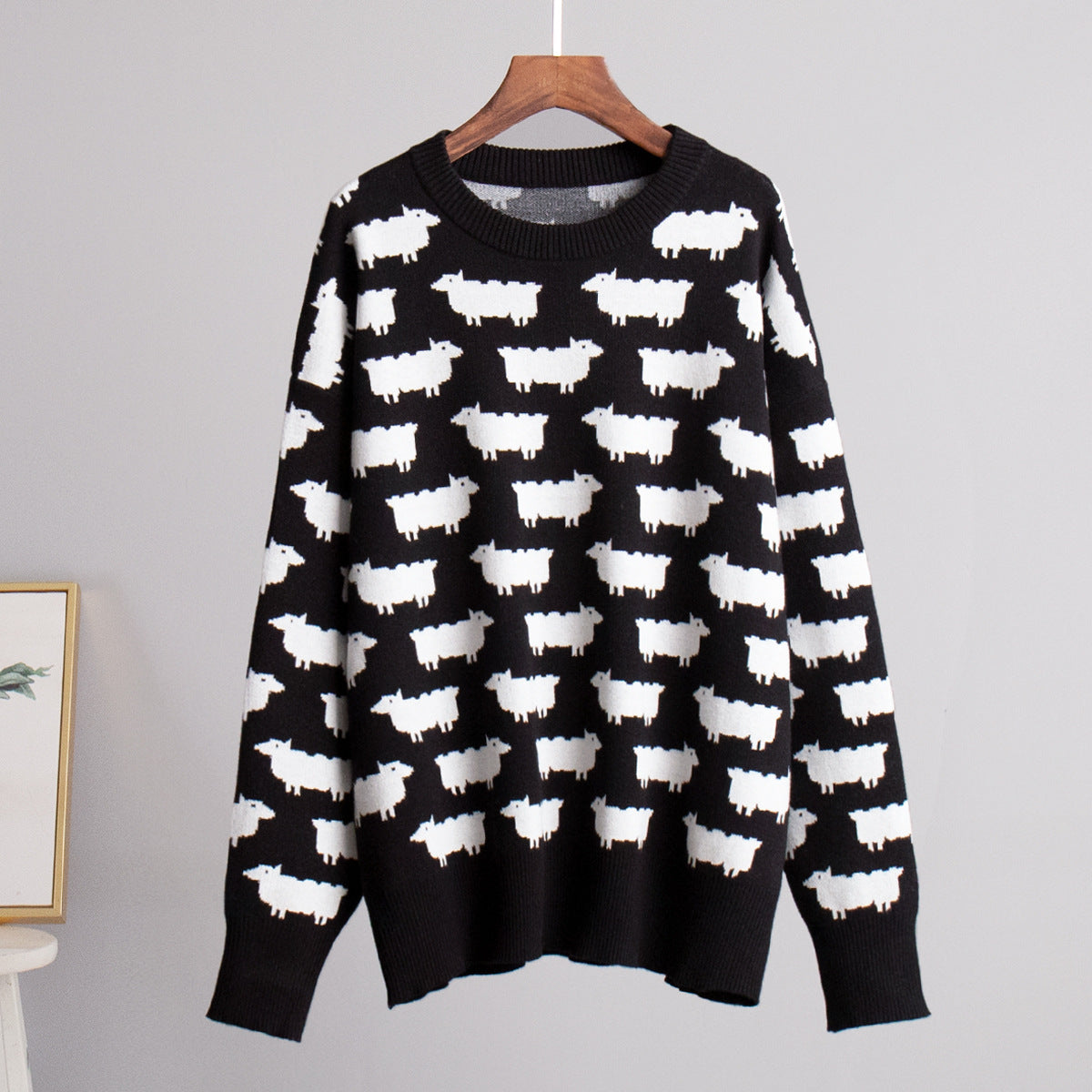 Damen Gemusterter Strickpullover mit Schafmotiven Sovae