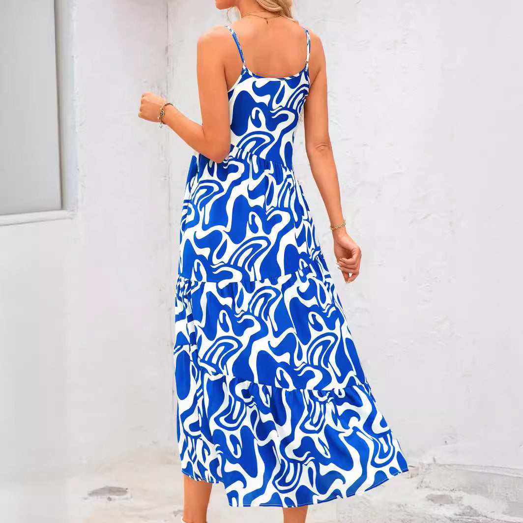 Damen Maxikleid mit schwingendem Rock und verstellbaren Trägern Sovae