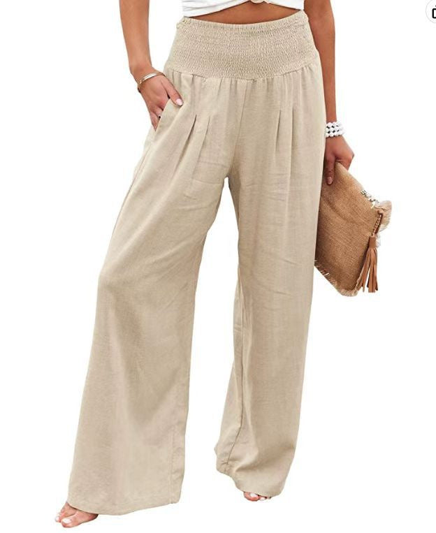 Damen weite Leinenhose mit dehnbarem Bund Sovae