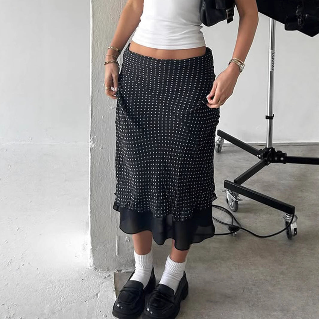 Damen Fließender Rock mit Polka-Dots und elastischem Bund Sovae