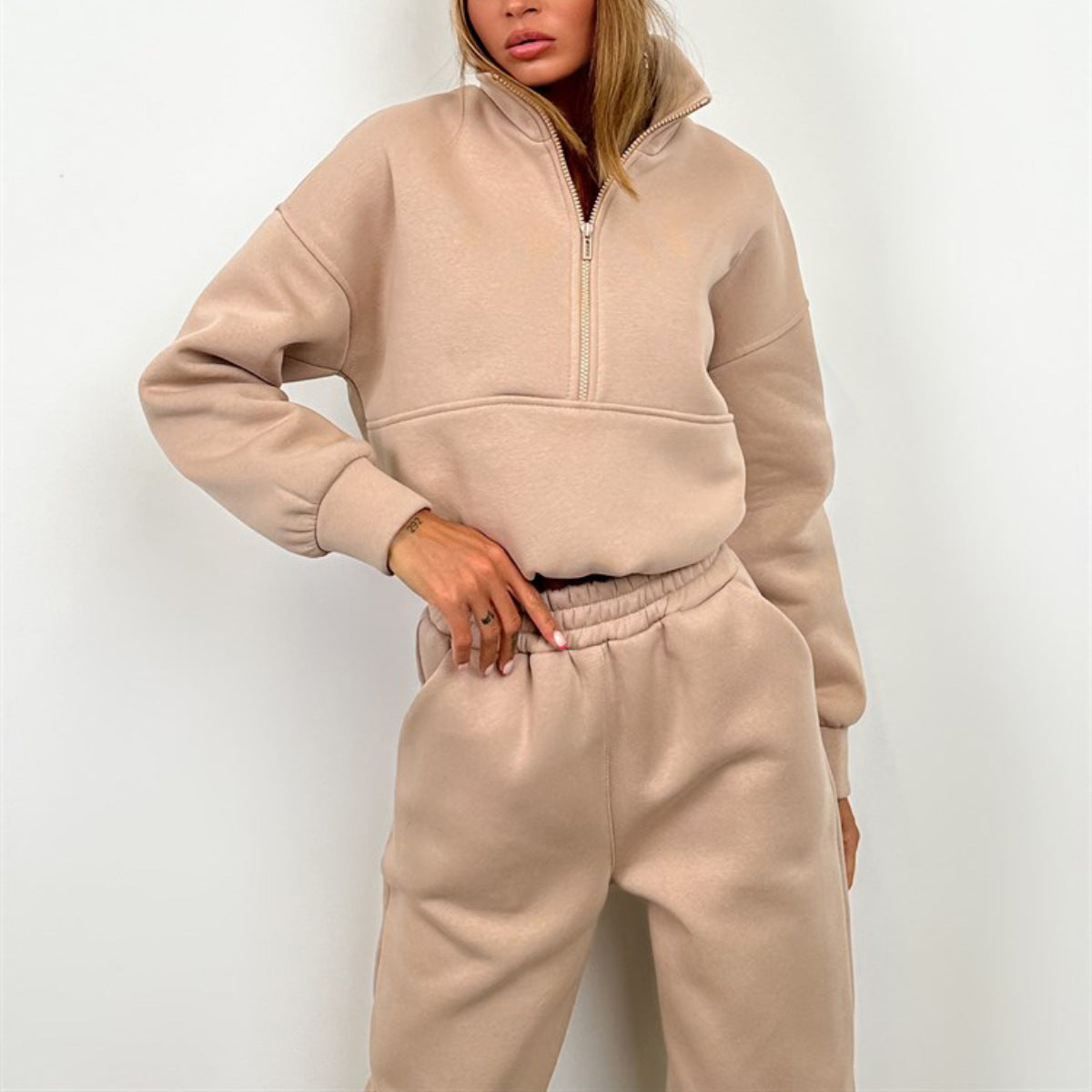 Damen Sportliches Freizeit-Loungewear-Set mit Stehkragen Sovae