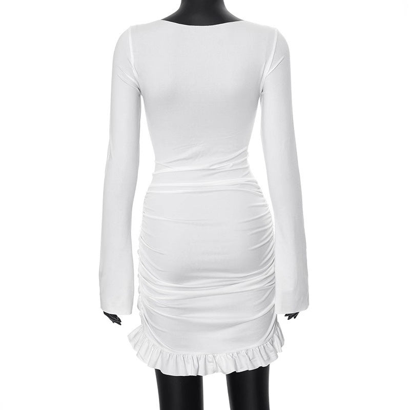 Damen Kurzärmliges Wickelkleid mit Rüschensaum Sovae