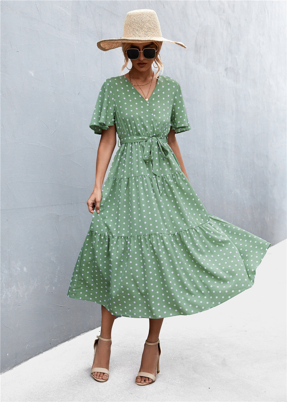 Damen Midikleid mit taillierter Schnürung und voluminösem Rock Sovae