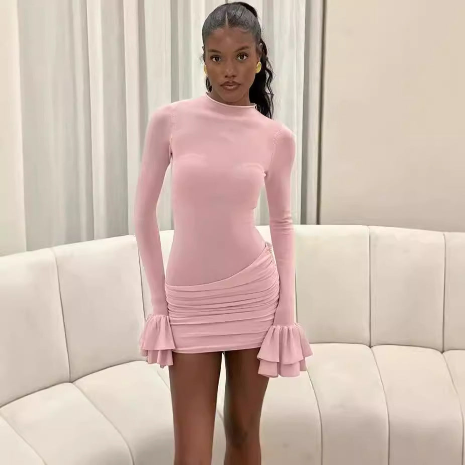 Damen figurbetontes Minikleid mit voluminösen Ärmeln und Raffung Sovae