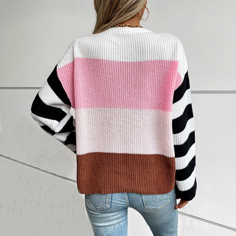 Damen modischer Pullover mit lässigem Streifenmuster und weitem Schnitt Sovae