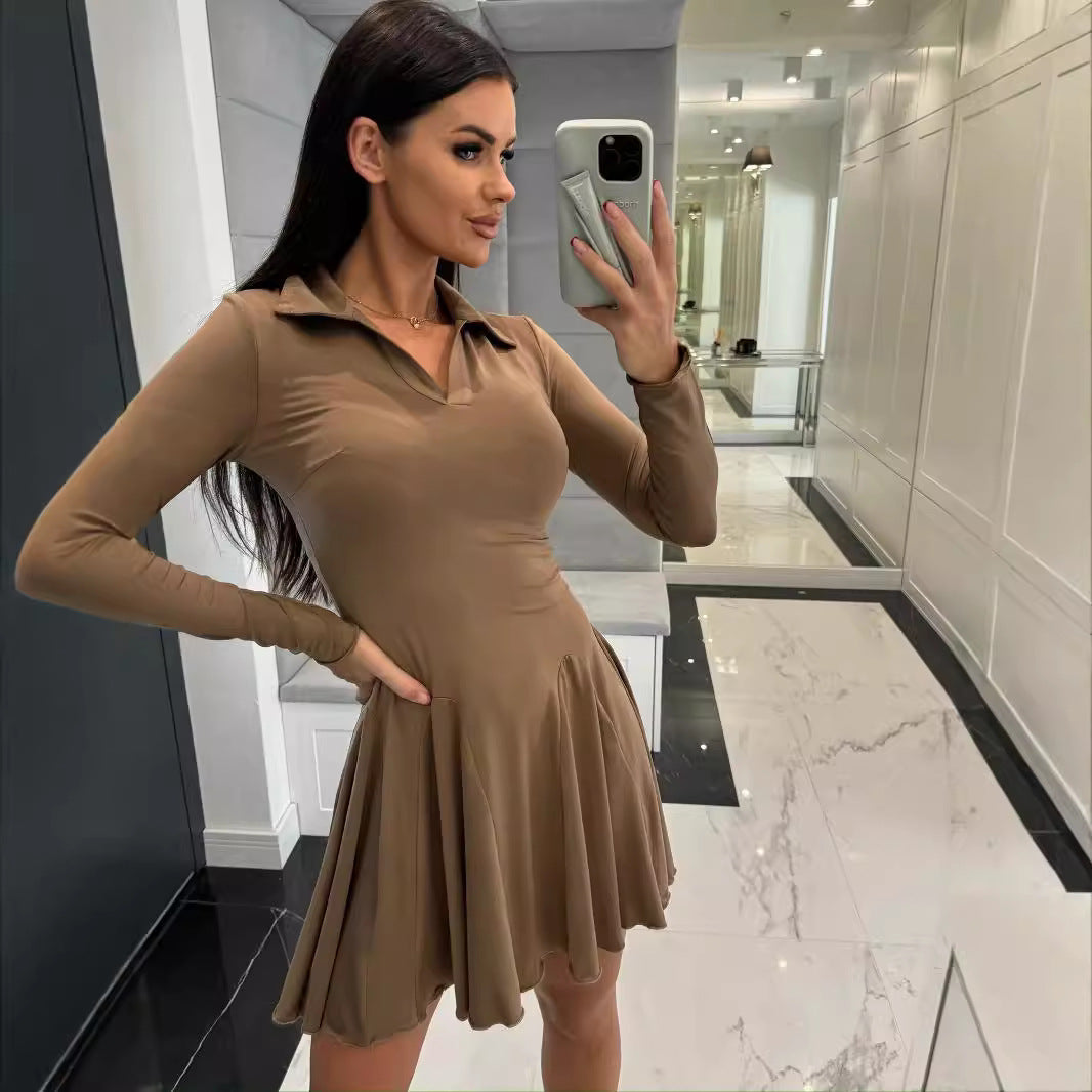 Damen ausgestelltes A-Linien-Kleid mit Polo-Kragen Sovae