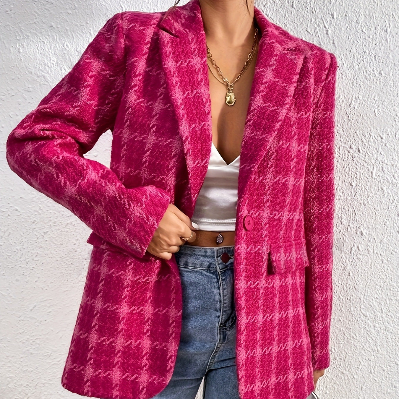 Damen strukturierter Blazer mit modischem Karo-Muster Sovae