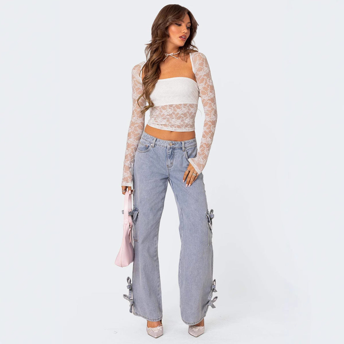 Damen Elegantes cropped Spitzenoberteil Sovae