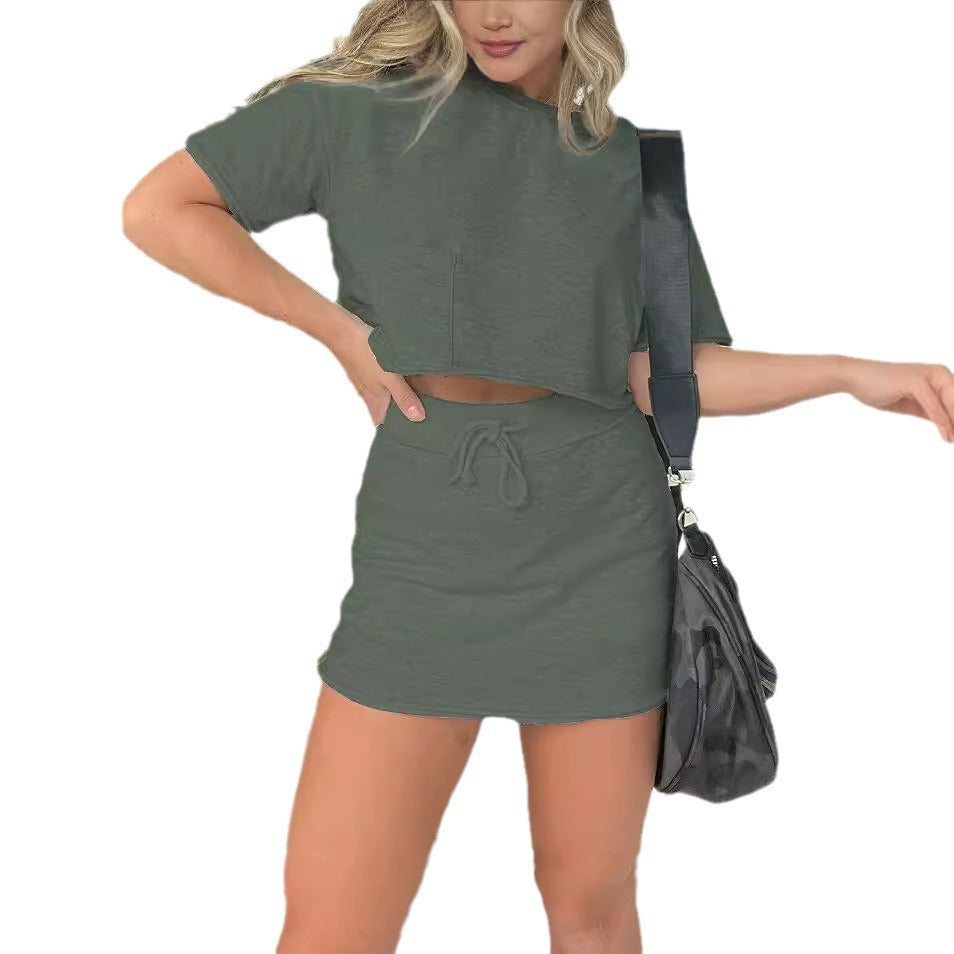 Damen lässiges Crop-Top und Minirock Set Sovae