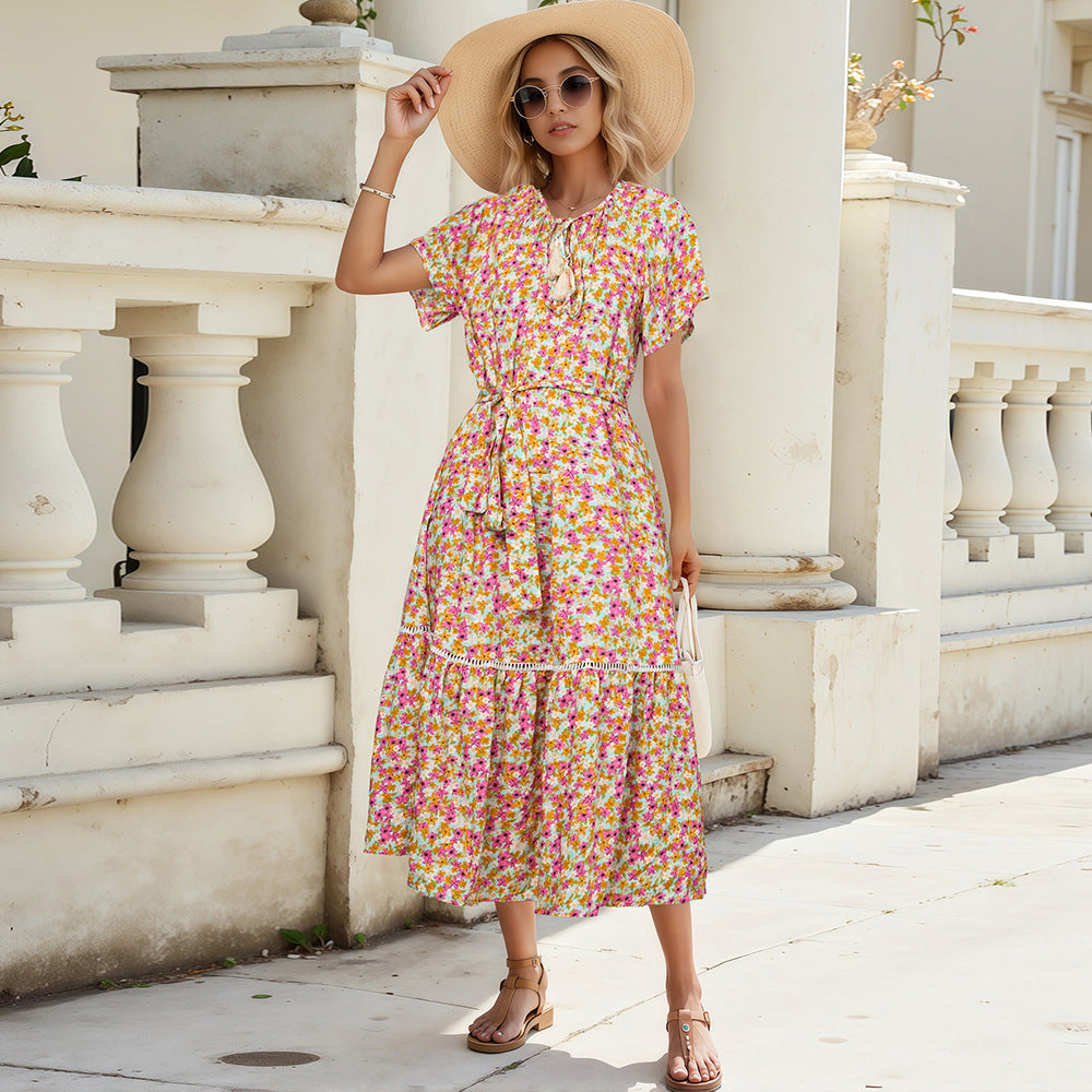 Damen Midikleid mit floralem Design und Rüschendetails Sovae