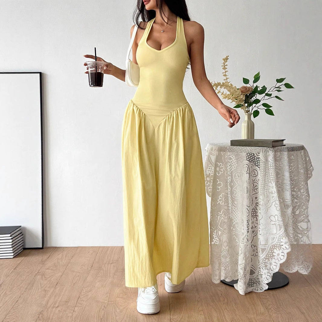 Damen Maxikleid mit tiefem Ausschnitt und fließendem Rock Sovae