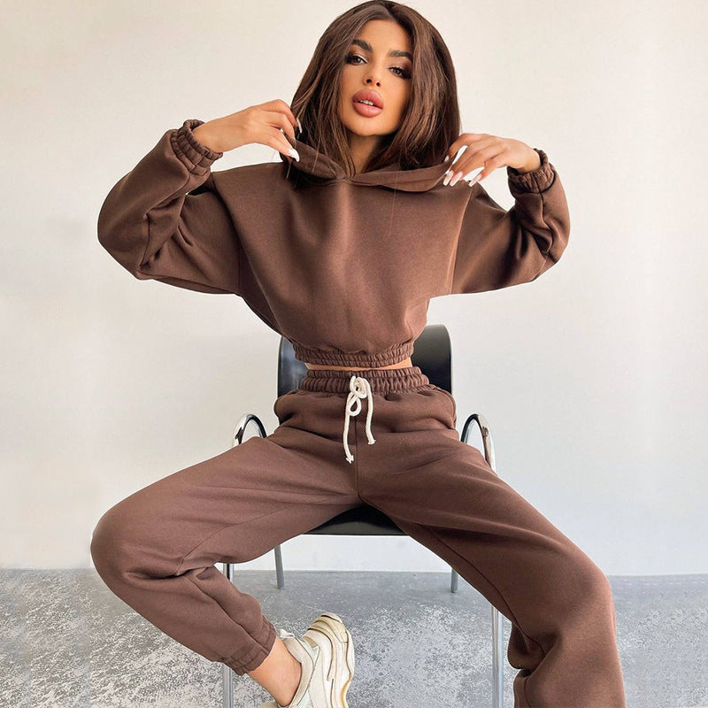 Damen modisches und lässiges cropped Sweatshirt und Jogginghose Set Sovae