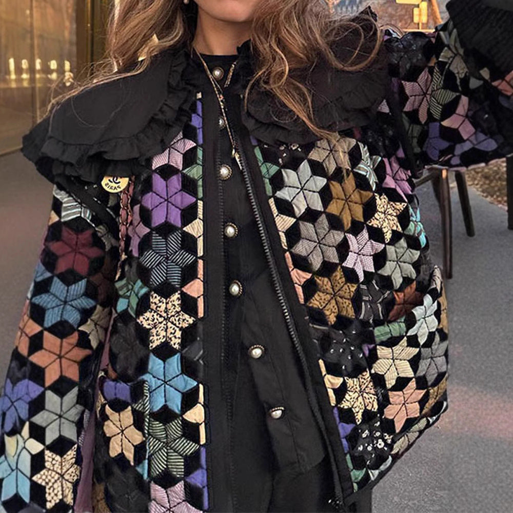 Damen gesteppte Freizeitjacke mit kreativen Hexagon-Design Sovae
