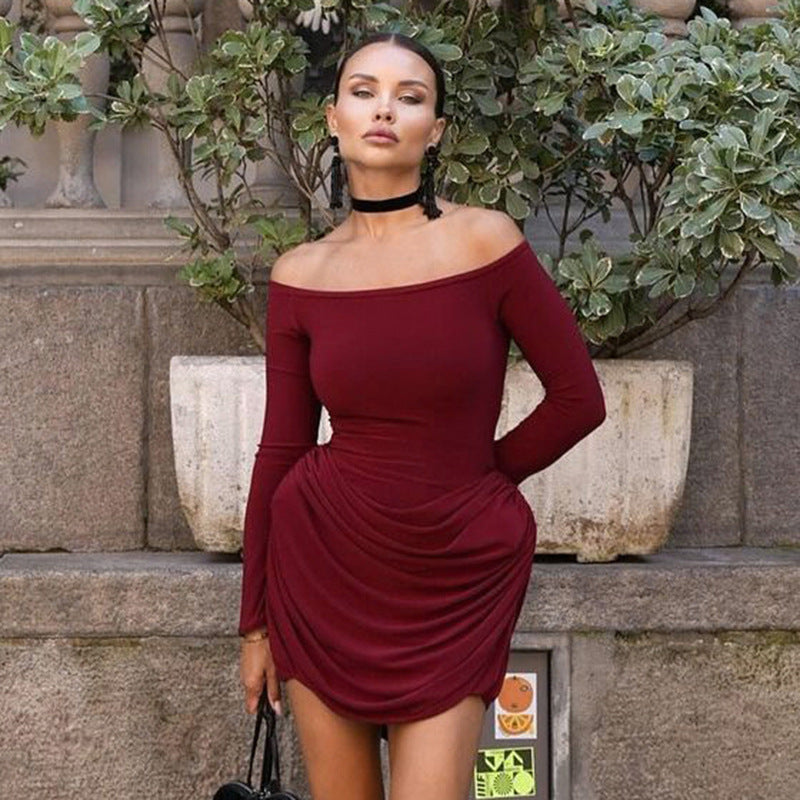 Damen modisches Off-Shoulder Kleid mit Drapierung Sovae