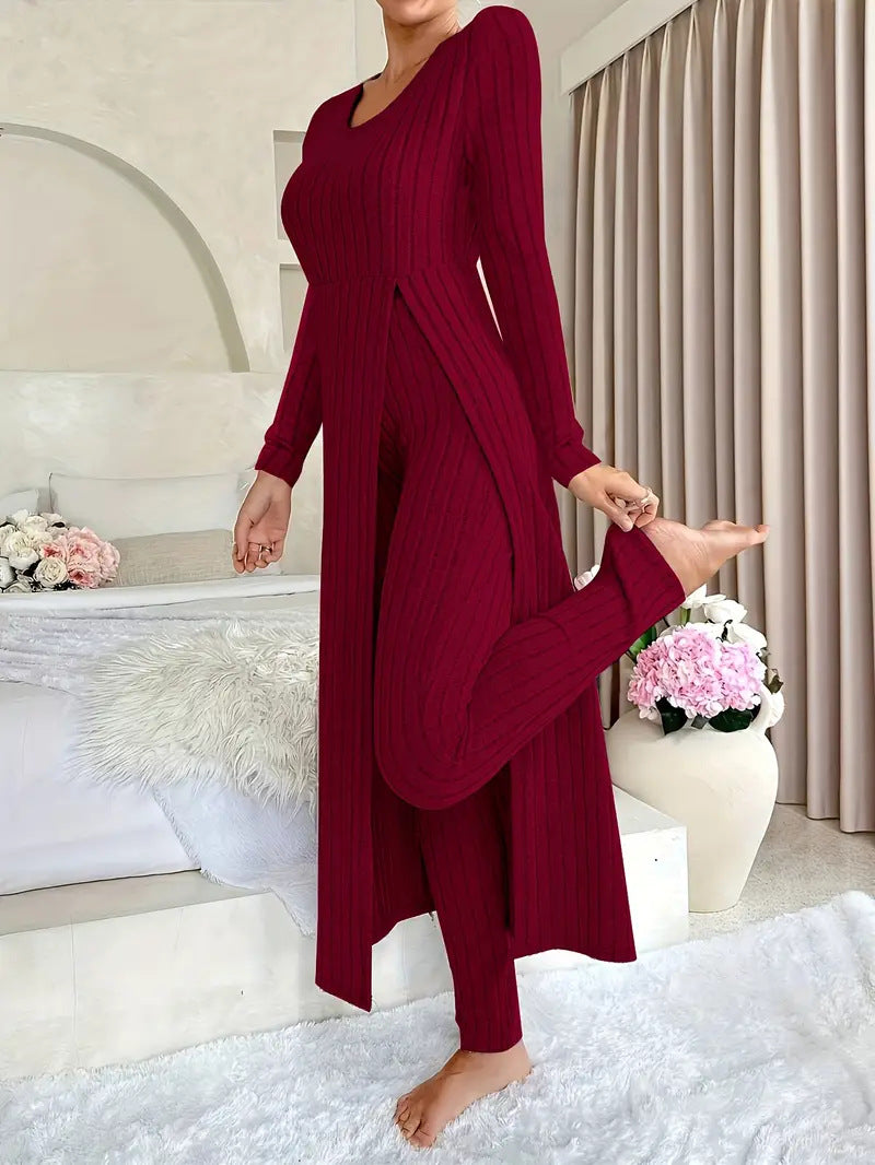 Damen elegantes Strick-Jumpsuit mit seitlichen Schlitzen Sovae