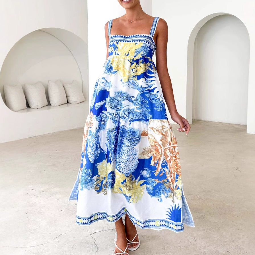 Damen luftiges Maxikleid mit floralem Design und praktischen Taschen Sovae